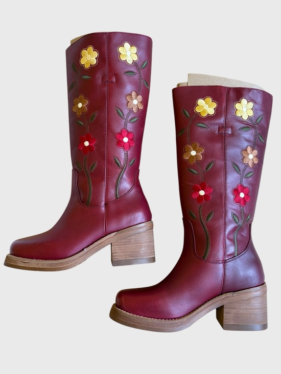 dingo Shoes - NWB Dingo Women's Bloom Embroidered Leather Boot in Merlot Size 7.5 Boho Western